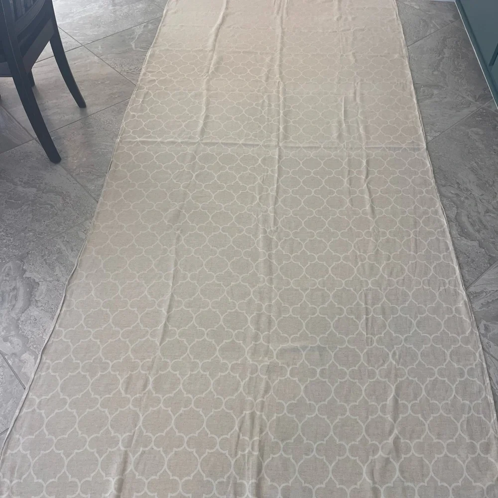 Linen Tablecloth with Cream Geometric Pattern, 54x120”